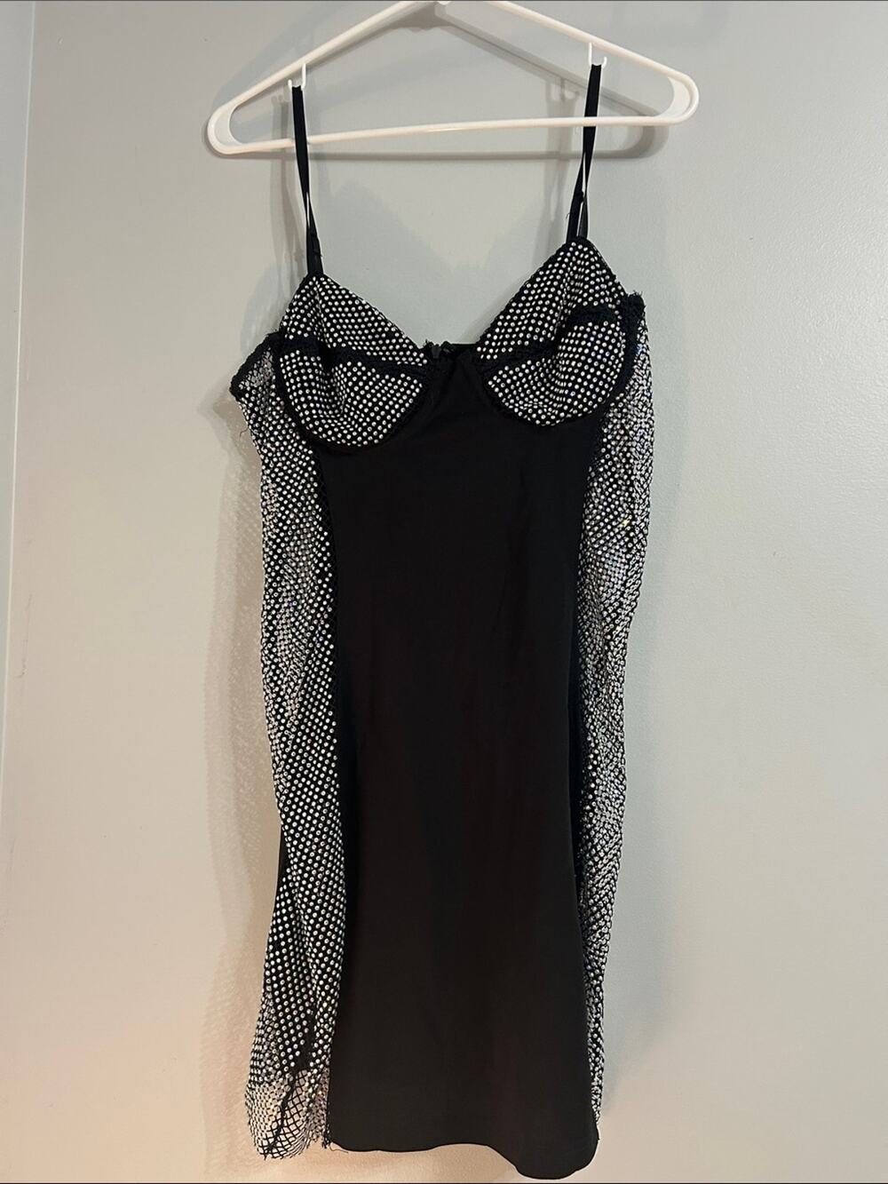 Banjul Black Slip Dress with White Polka Dot Mesh